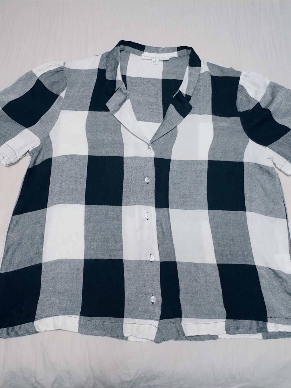 Jane and Delancey Black and White Buffalo Check Short-Sleeve Button-Up